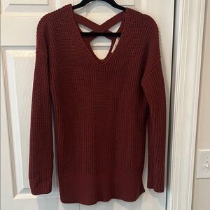 Pink Rose V-Neck Sweater in Deep Red